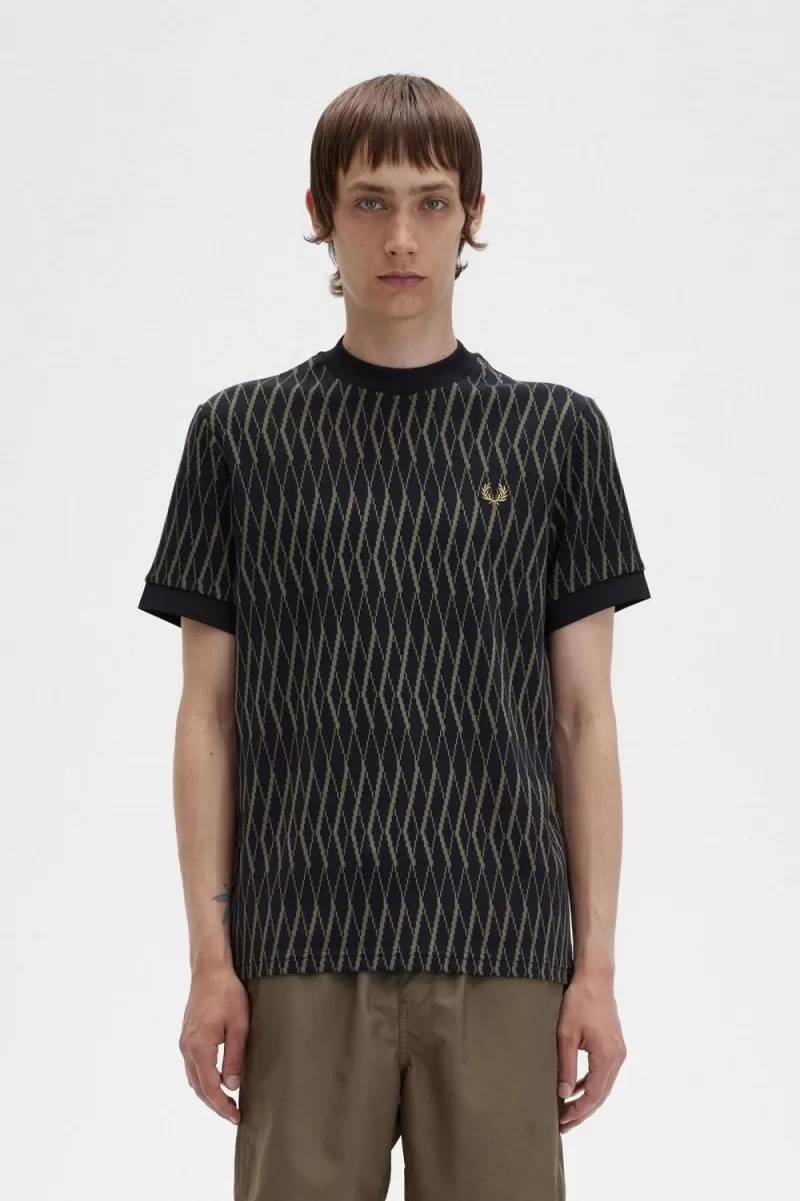 Fred Perry Argyle Jacquard Men’s T-Shirt Black IYKHA8403 Fred Perry Argyle Jacquard Men’s T-Shirt Black IYKHA8403