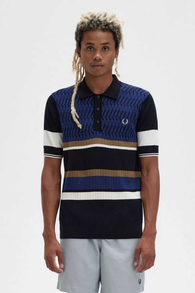 Fred Perry Argyle Panel Knitted Men’s Shirt French Navy JZAYU3804 Fred Perry Argyle Panel Knitted Men’s Shirt French Navy JZAYU3804
