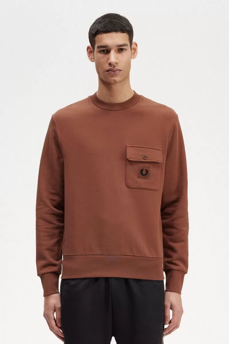 Fred Perry Badge Detail Crew Neck Men’s Sweatshirts Whisky Brown PQJYU7625 Fred Perry Badge Detail Crew Neck Men’s Sweatshirts Whisky Brown PQJYU7625