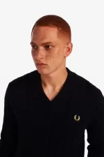 Fred Perry Cable Knit V Neck Men’s Jumper Black GYZEO0143