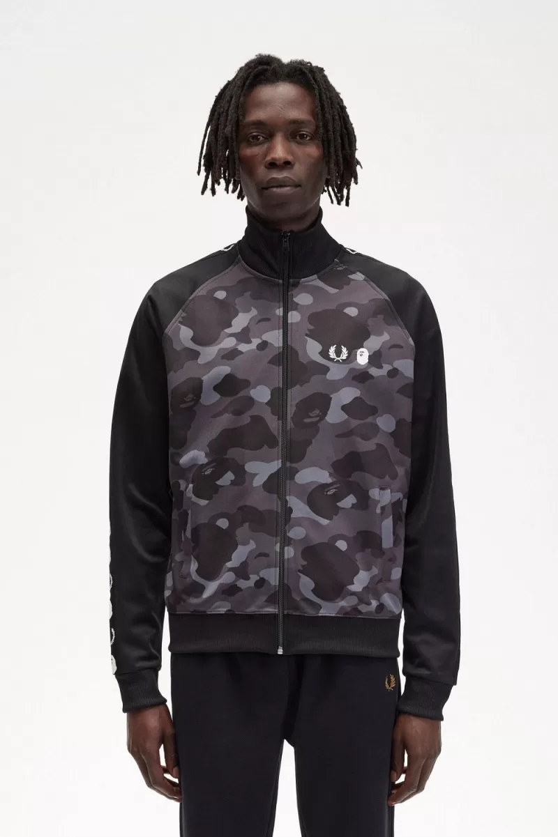 Fred Perry Camouflage Panel Men’s Track Jackets Black CRISV3712 Fred Perry Camouflage Panel Men’s Track Jackets Black CRISV3712
