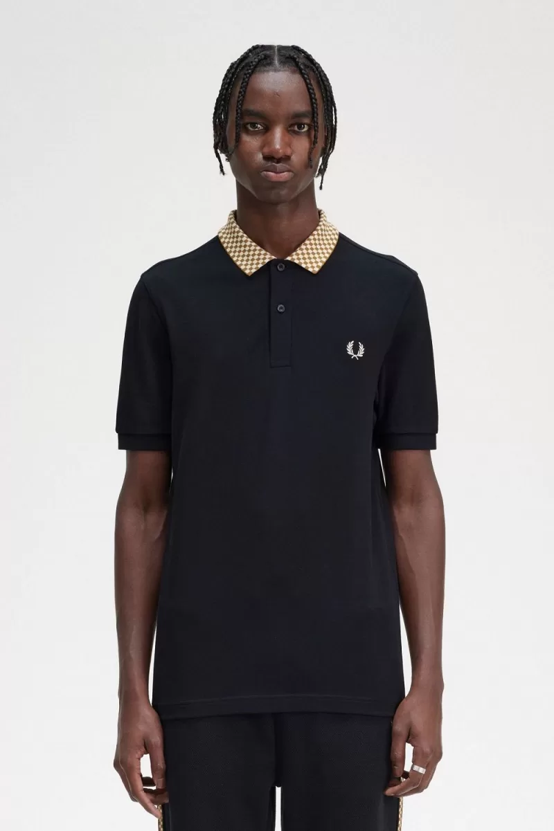 Fred Perry Chequerboard Collar Men’s Polo Shirt Black MGVRN5782 Fred Perry Chequerboard Collar Men’s Polo Shirt Black MGVRN5782