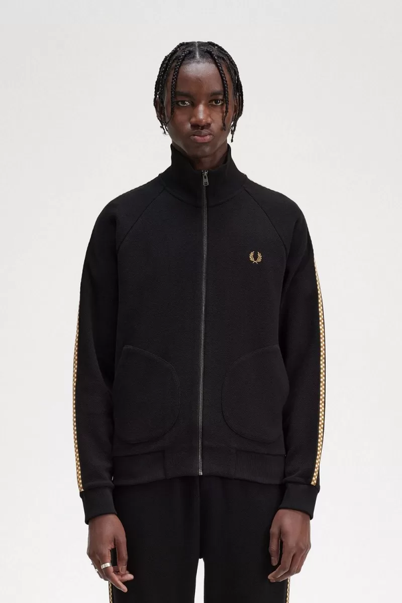 Fred Perry Chequerboard Tape Men’s Jackets Black CBUZI5917 Fred Perry Chequerboard Tape Men’s Jackets Black CBUZI5917