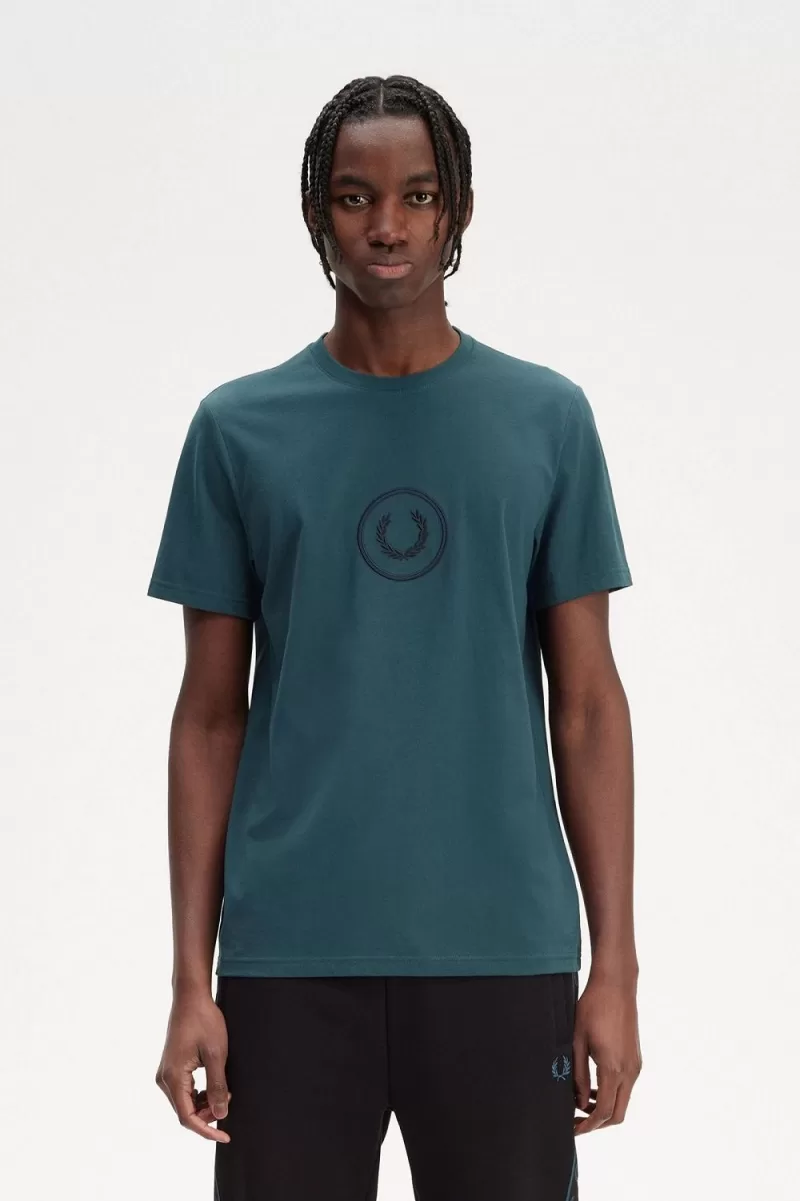 Fred Perry Circle Branding Mens TShirt P 327 ZOOM - Fred Perry Circle Branding Men's T-Shirt Petrol Blue NFEMC3485