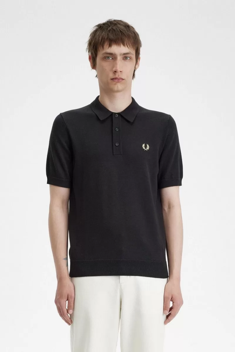 Fred Perry Classic Knitted Men’s Shirt Black BQWXV2831 Fred Perry Classic Knitted Men’s Shirt Black BQWXV2831