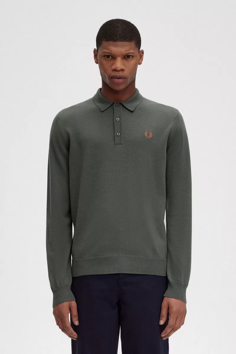 Fred Perry Classic Knitted Men’s Shirt Field Green KHVQS6549 Fred Perry Classic Knitted Men’s Shirt Field Green KHVQS6549