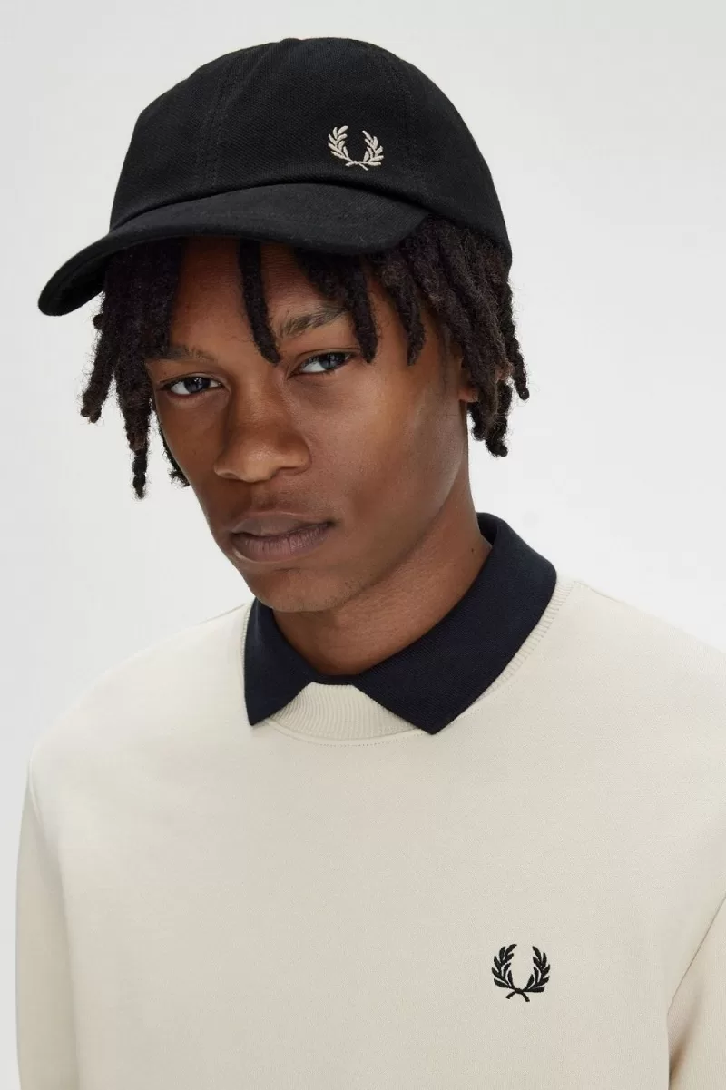 Fred Perry Classic Pique Men’s Caps Black Green SUZEH5896 Fred Perry Classic Pique Men’s Caps Black Green SUZEH5896