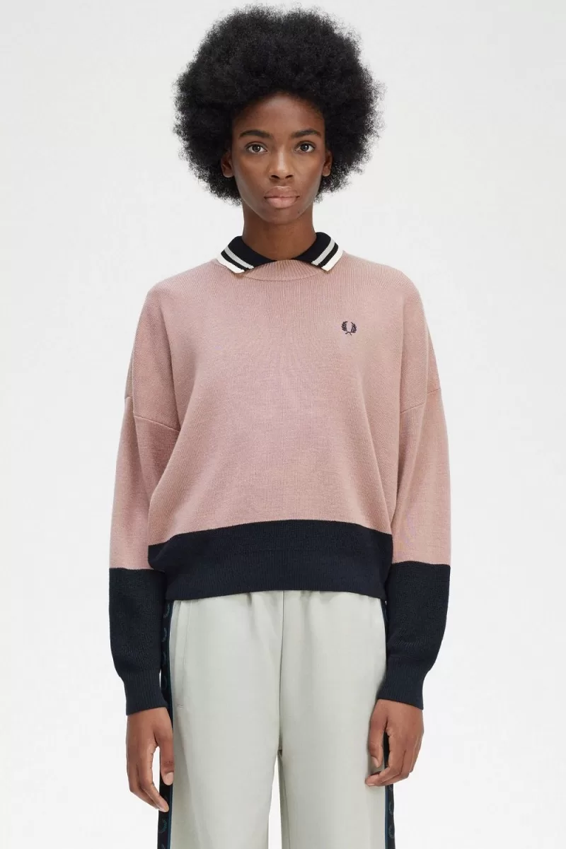 Fred Perry Colour Block Women’s Jumper Dusty Rose Pink VRHJA0495 Fred Perry Colour Block Women’s Jumper Dusty Rose Pink VRHJA0495
