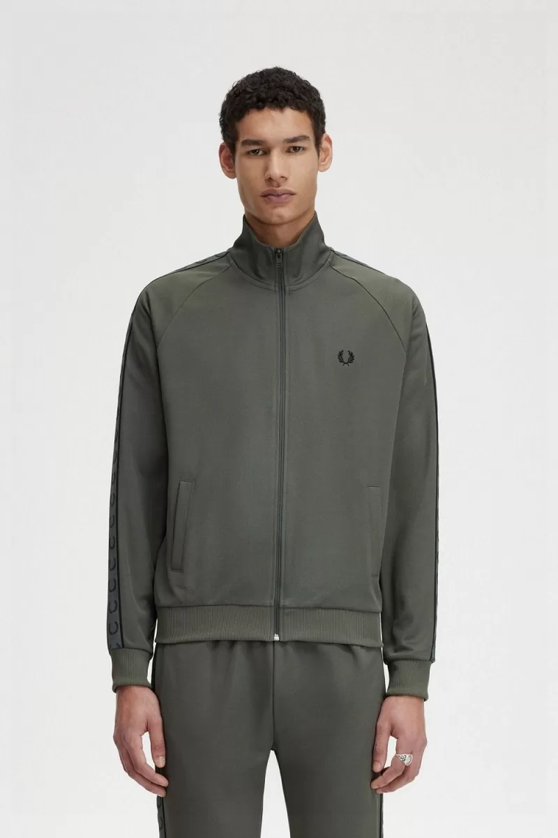 Fred Perry Contrast Tape Men’s Track Jackets Field Green Black XOMAS7806 Fred Perry Contrast Tape Men’s Track Jackets Field Green Black XOMAS7806