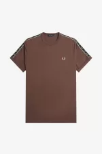 Fred Perry Contrast Tape Ringer Men’s T-Shirt Dark Red Warm Grey YJOEB7359