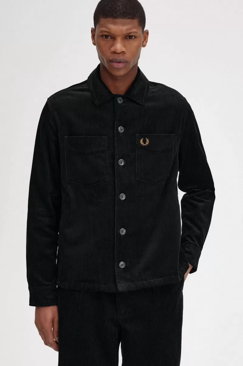 Fred Perry Cord Men’s Shirt Black ZLURK1798