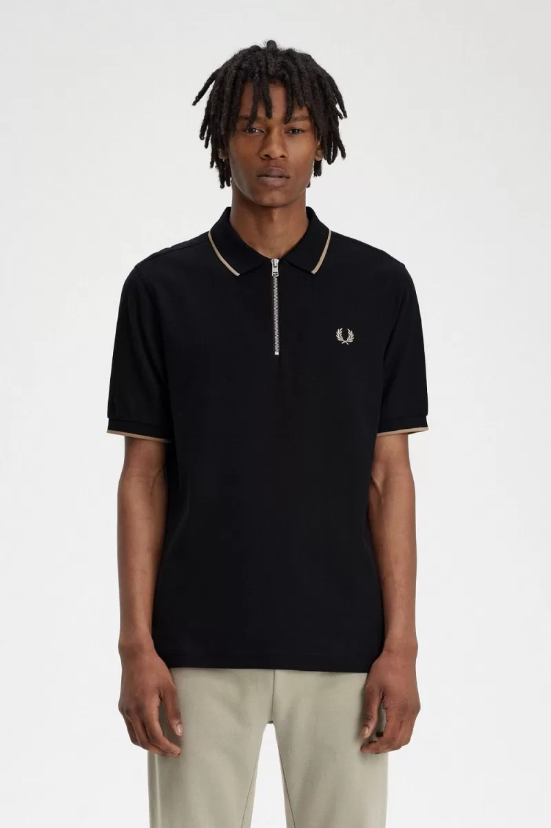 Fred Perry Crepe Pique Zip Neck Men’s Polo Shirt Black ANKMW6105 Fred Perry Crepe Pique Zip Neck Men’s Polo Shirt Black ANKMW6105
