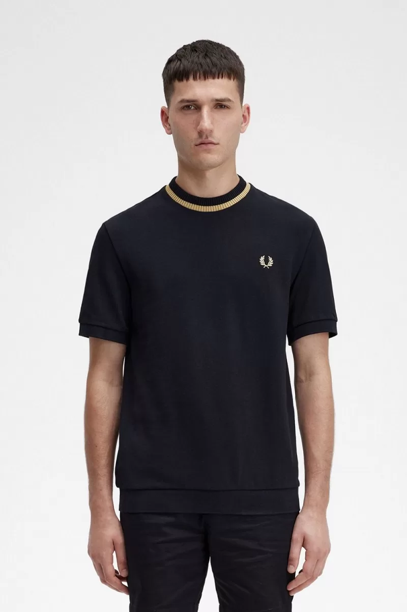 Fred Perry Crew Neck Piqué Men’s T-Shirt Black JEIMS0853 Fred Perry Crew Neck Piqué Men’s T-Shirt Black JEIMS0853