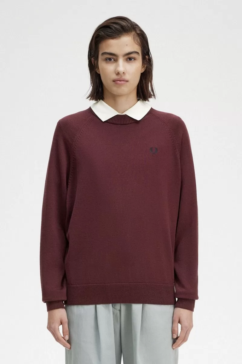 Fred Perry Crew Neck Women’s Jumper Oxblood HVJMA2038 Fred Perry Crew Neck Women’s Jumper Oxblood HVJMA2038