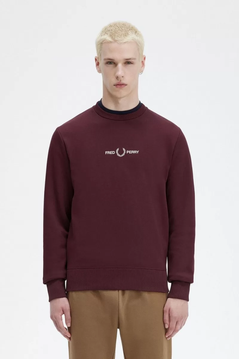 Fred Perry Embroidered Men’s Sweatshirts Oxblood WHYEU4318 Fred Perry Embroidered Men’s Sweatshirts Oxblood WHYEU4318