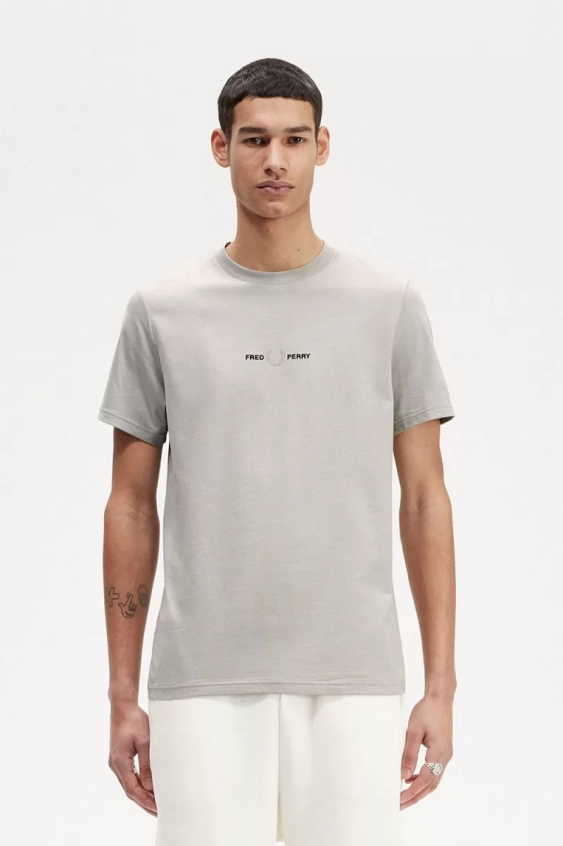 Fred Perry Embroidered Mens TShirt Grey  358 ZOOM - Fred Perry Embroidered Men's T-Shirt Grey DWAMX4210