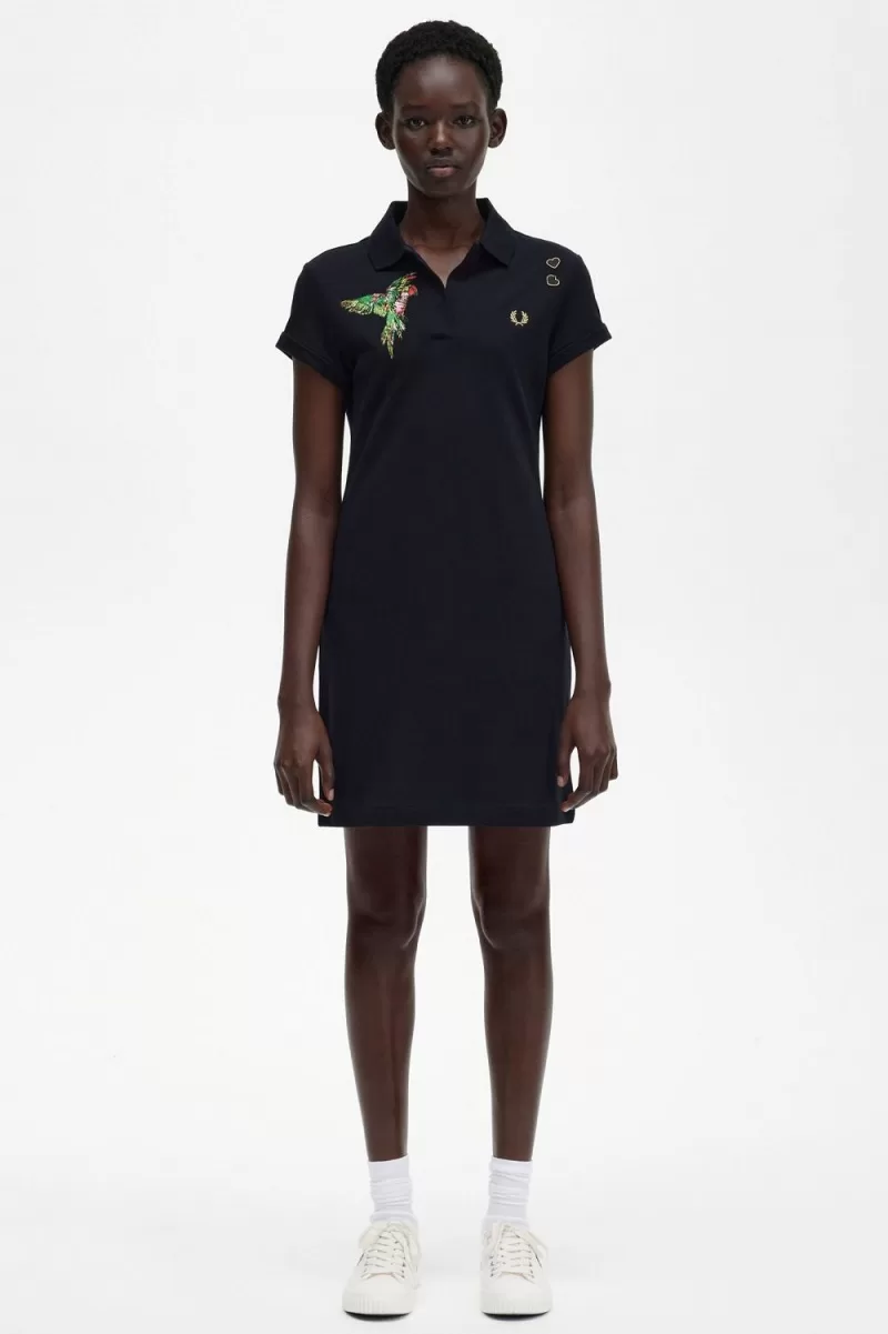 Fred Perry Embroidered Piqué Women’s Dress Black SJZMY1659 Fred Perry Embroidered Piqué Women’s Dress Black SJZMY1659