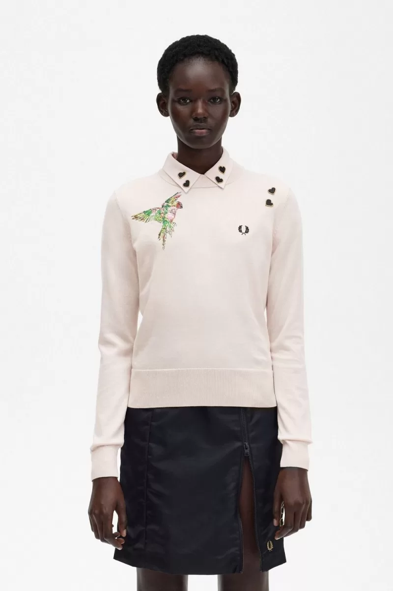 Fred Perry Embroidered Women’s Jumper Milky Pink EQFJM4193 Fred Perry Embroidered Women’s Jumper Milky Pink EQFJM4193
