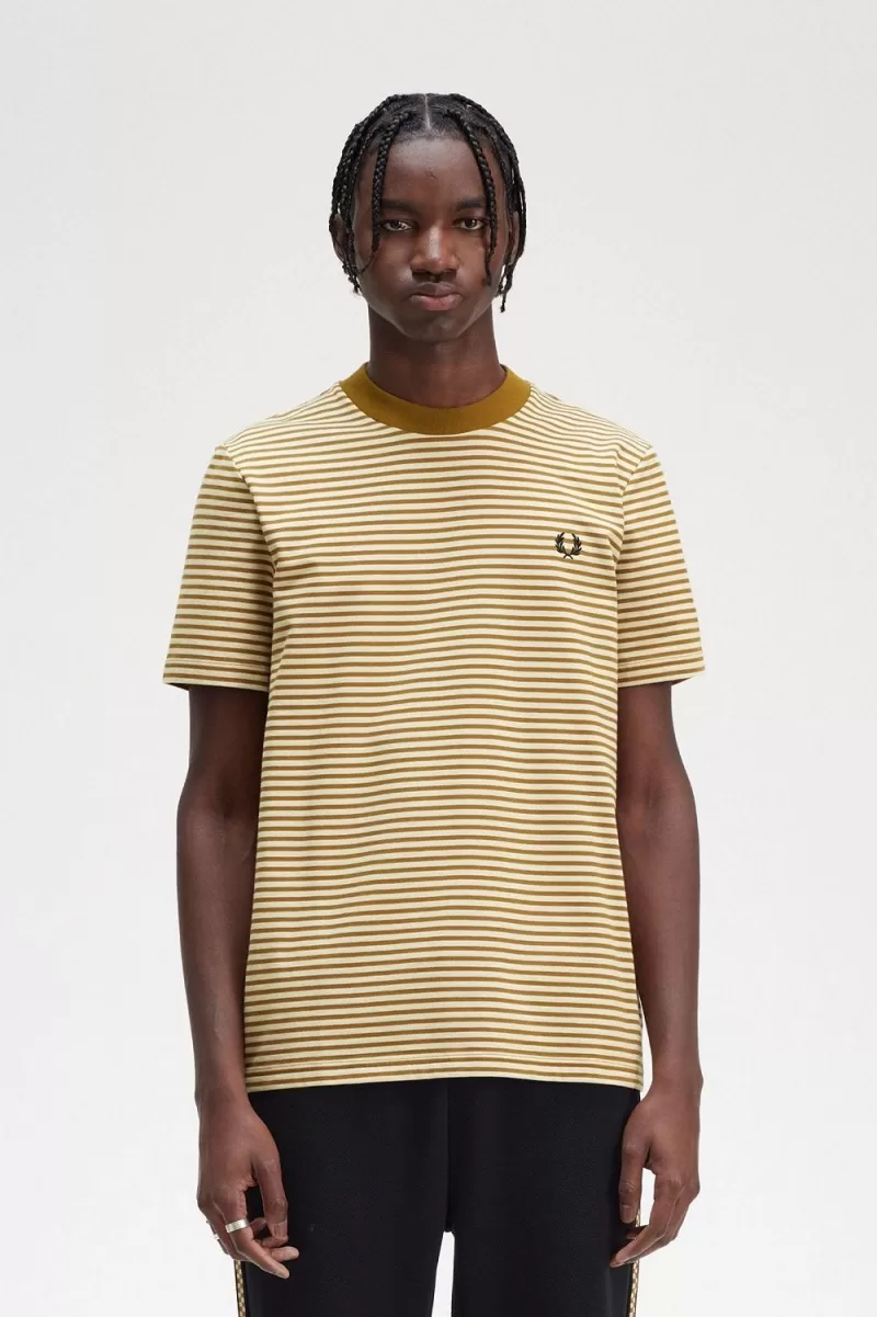 Fred Perry Fine Stripe Heavyweight Men’s T-Shirt Oatmeal Dark Coffee WUBJN5046 Fred Perry Fine Stripe Heavyweight Men’s T-Shirt Oatmeal Dark Coffee WUBJN5046