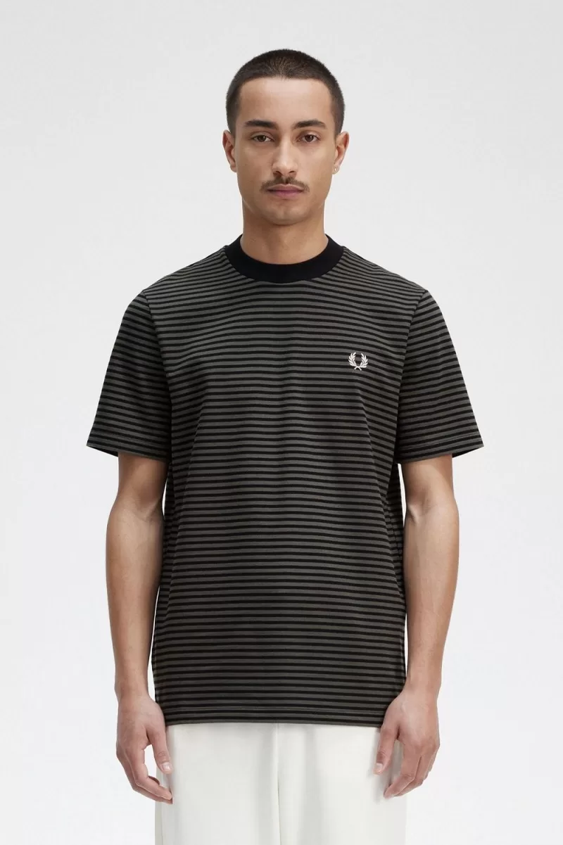 Fred Perry Fine Stripe Heavyweight Men’s T-Shirt Black Field Green TZKBD8395 Fred Perry Fine Stripe Heavyweight Men’s T-Shirt Black Field Green TZKBD8395