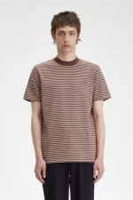 Fred Perry Fine Stripe Heavyweight Men’s T-Shirt Dark Red Warm Grey WLMOX2489