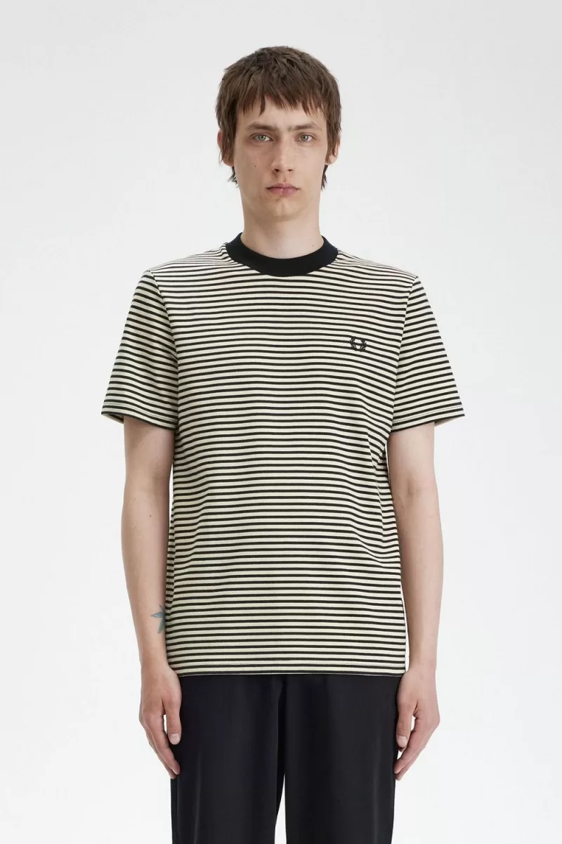 Fred Perry Fine Stripe Heavyweight Men’s T-Shirt Oatmeal Black HAGUW4218 Fred Perry Fine Stripe Heavyweight Men’s T-Shirt Oatmeal Black HAGUW4218