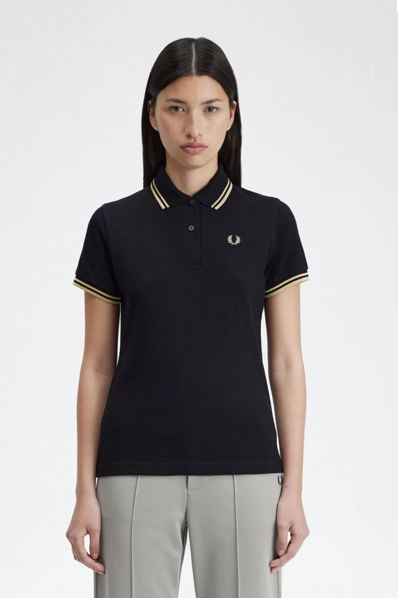 Fred Perry G12 Womens Shirt Black Champa 911 ZOOM 1 - Fred Perry G12 Women's Shirt Black Champagne UIZGX2768