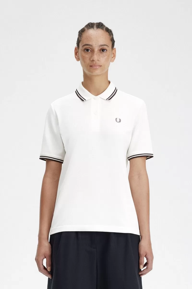 Fred Perry G3600 Women’s Shirt Snow White Dark Red NGMYX2509 Fred Perry G3600 Women’s Shirt Snow White Dark Red NGMYX2509