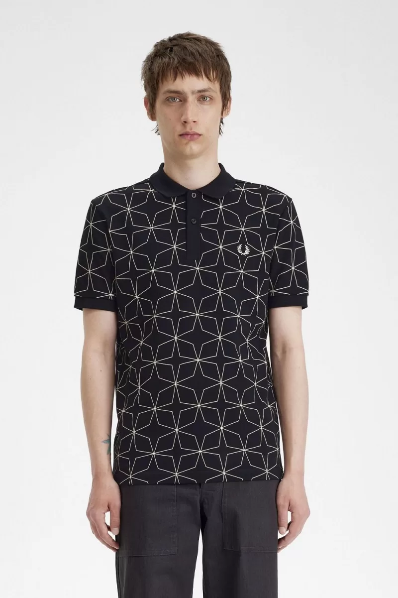 Fred Perry Geometric Men’s Polo Shirt Black YACJW2075 Fred Perry Geometric Men’s Polo Shirt Black YACJW2075