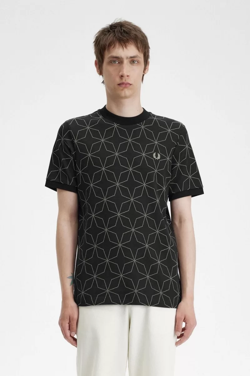Fred Perry Geometric Men’s T-Shirt Black BIYWV4371 Fred Perry Geometric Men’s T-Shirt Black BIYWV4371