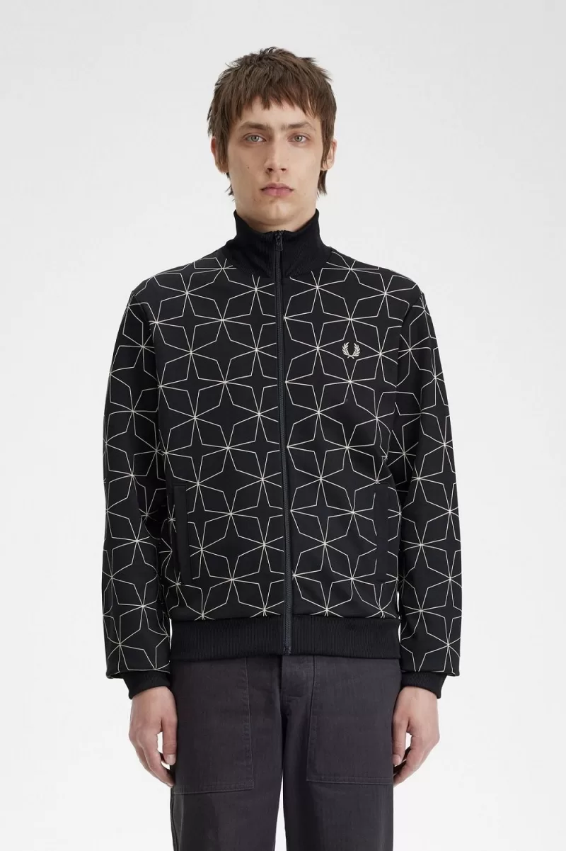 Fred Perry Geometric Print Men’s Track Jackets Black PQUJO2649 Fred Perry Geometric Print Men’s Track Jackets Black PQUJO2649