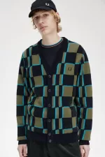 Fred Perry Glitch Chequerboard Men’s Cardigan Uniform Green Black IDLGT2468