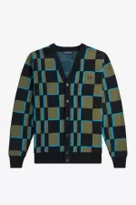 Fred Perry Glitch Chequerboard Men’s Cardigan Uniform Green Black IDLGT2468
