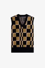 Fred Perry Glitch Chequerboard Men’s Tanks Brown Navy LDQXA4501