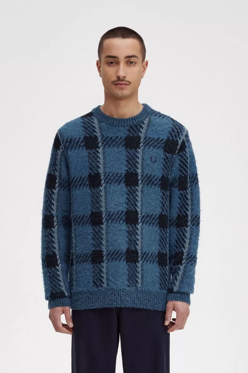Fred Perry Glitch Tartan Men’s Jumper Midnight Blue FGDMH7390 Fred Perry Glitch Tartan Men’s Jumper Midnight Blue FGDMH7390