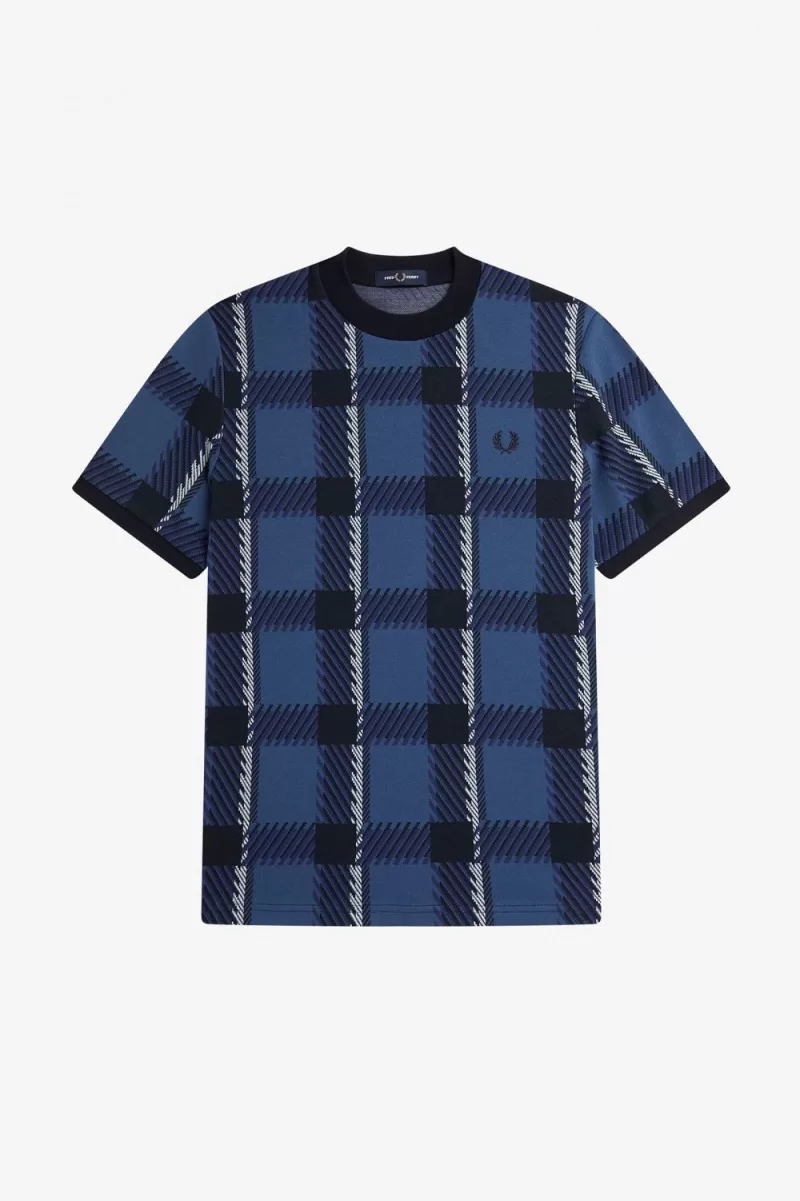 Fred Perry Glitch Tartan Men’s T-Shirt Midnight Blue BHJRG0984 Fred Perry Glitch Tartan Men’s T-Shirt Midnight Blue BHJRG0984