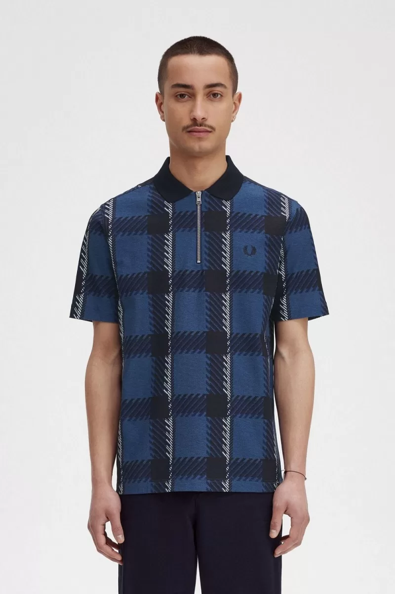 Fred Perry Glitch Tartan Zip Neck Men’s Polo Shirt Midnight Blue PDNYI5619 Fred Perry Glitch Tartan Zip Neck Men’s Polo Shirt Midnight Blue PDNYI5619