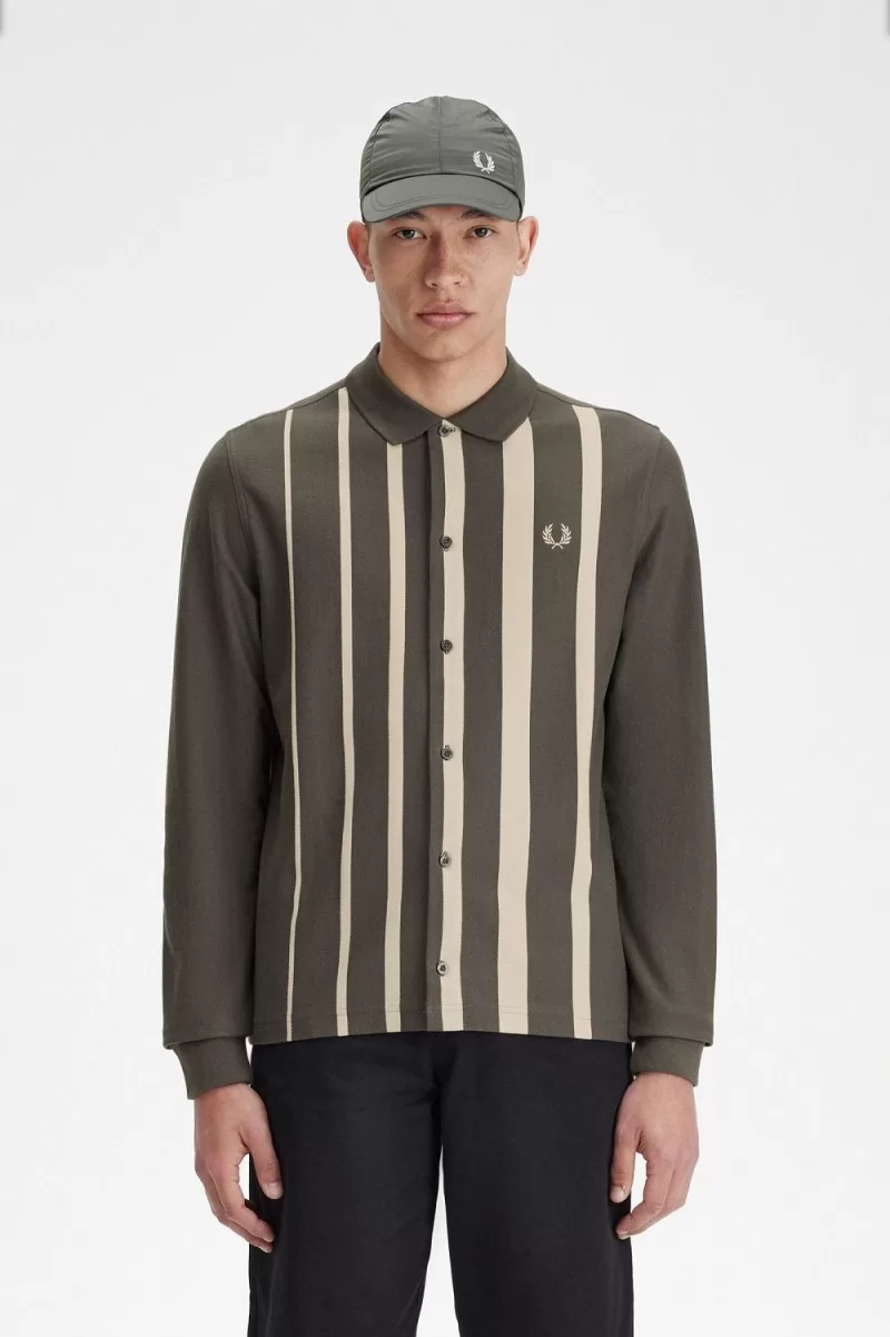 Fred Perry Gradient Stripe Long Sleeve Men’s Polo Shirt Field Green HDTZP8621 Fred Perry Gradient Stripe Long Sleeve Men’s Polo Shirt Field Green HDTZP8621