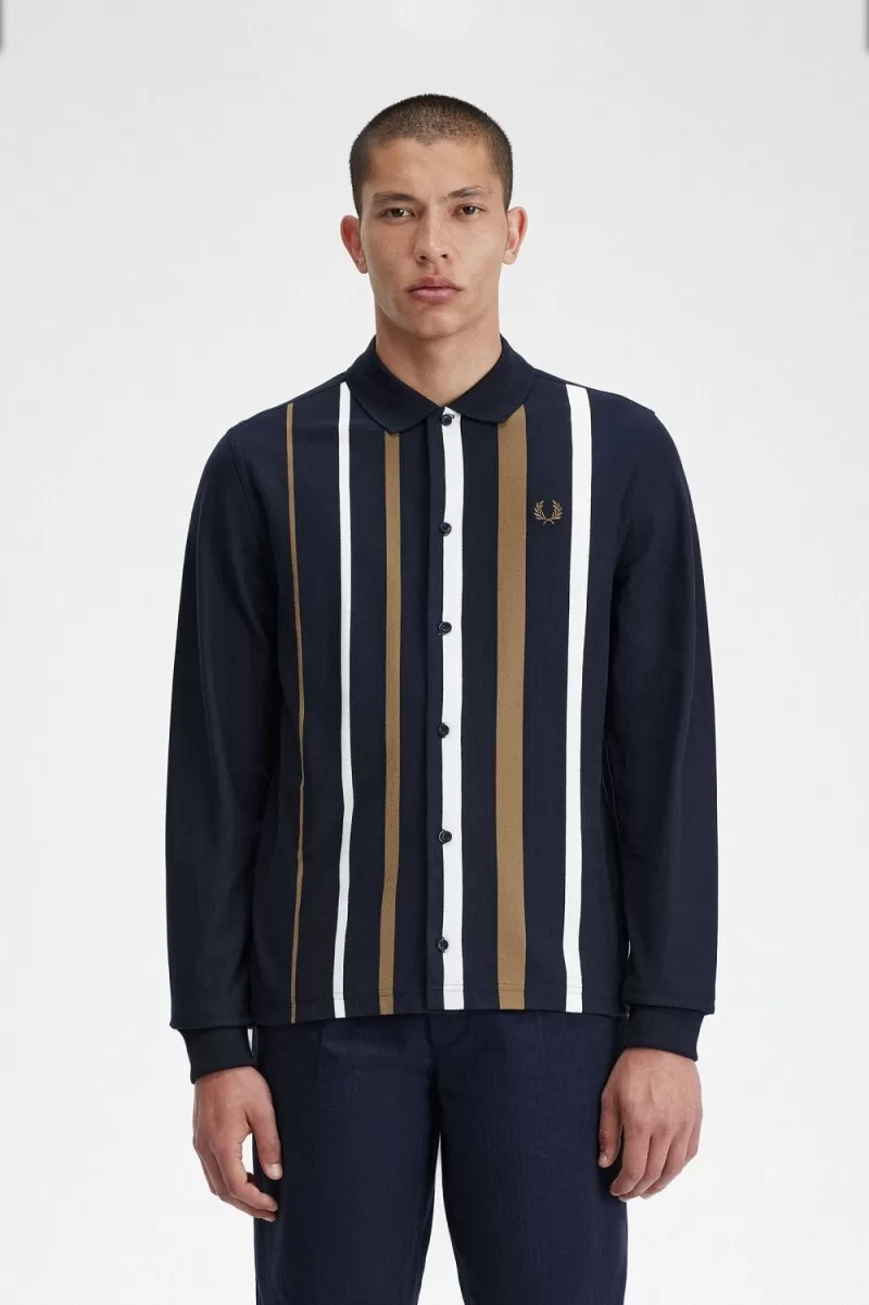 Fred Perry Gradient Stripe Long Sleeve Men’s Polo Shirt Navy MDUXH3617 Fred Perry Gradient Stripe Long Sleeve Men’s Polo Shirt Navy MDUXH3617