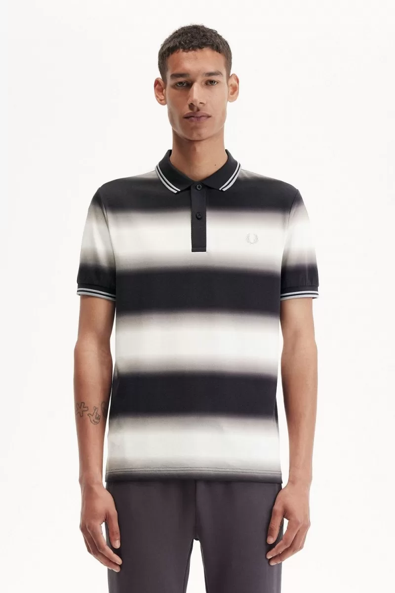 Fred Perry Gradient Stripe Men’s Polo Shirt Snow White IRLAF3801 Fred Perry Gradient Stripe Men’s Polo Shirt Snow White IRLAF3801