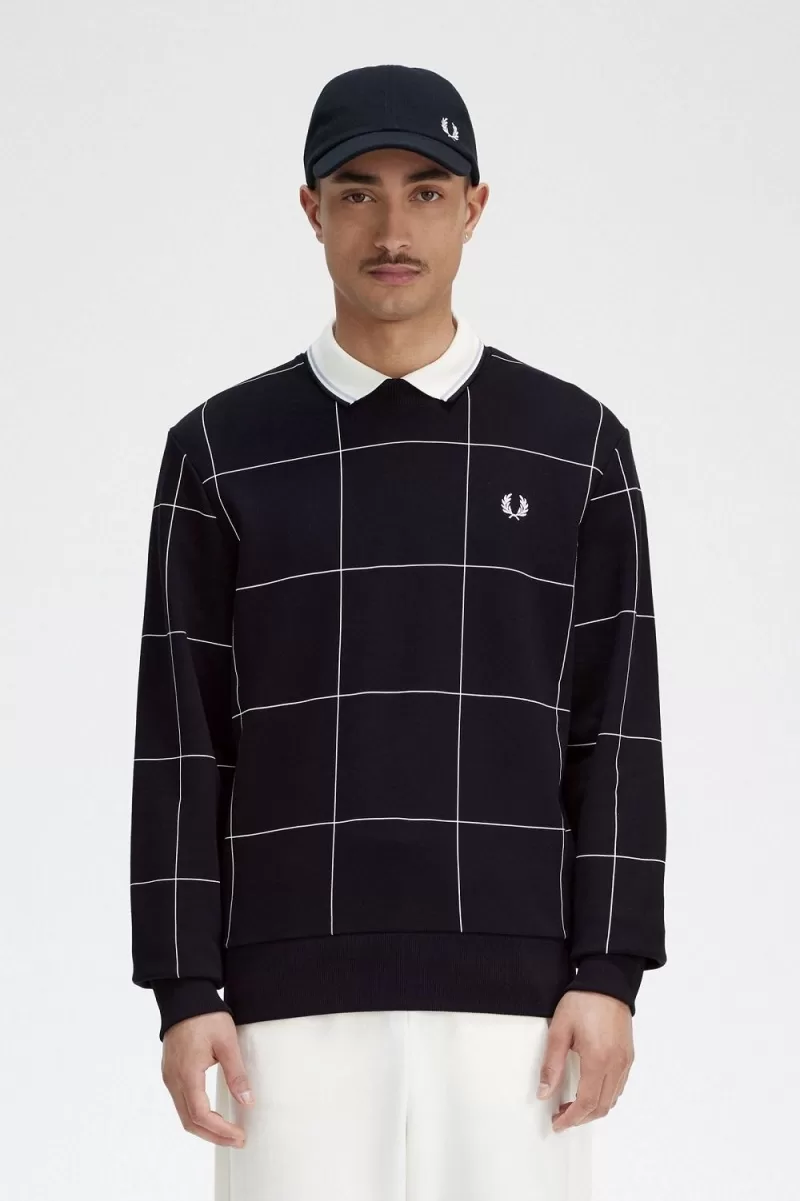 Fred Perry Grid Detail Men’s Sweatshirts Black RJFDA5273 Fred Perry Grid Detail Men’s Sweatshirts Black RJFDA5273