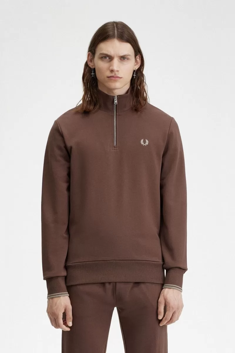 Fred Perry Half Zip Men’s Sweatshirts Dark Red Warm Grey LZGQO2318 Fred Perry Half Zip Men’s Sweatshirts Dark Red Warm Grey LZGQO2318