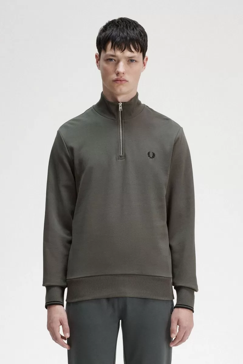 Fred Perry Half Zip Men’s Sweatshirts Field Green UZROA6205 Fred Perry Half Zip Men’s Sweatshirts Field Green UZROA6205