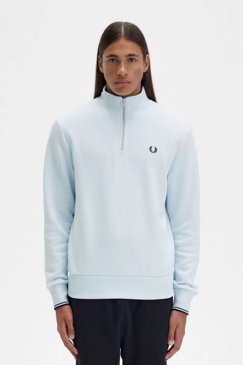 Fred Perry Half Zip Men’s Sweatshirts Light Aqua EOFSB7103 Fred Perry Half Zip Men’s Sweatshirts Light Aqua EOFSB7103