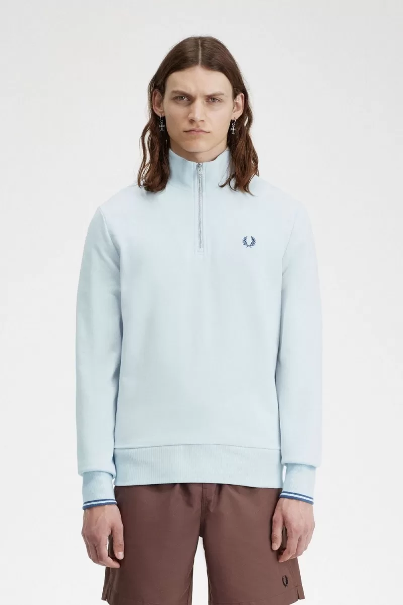 Fred Perry Half Zip Men’s Sweatshirts Light Aqua Midnight Blue QMWVD5136 Fred Perry Half Zip Men’s Sweatshirts Light Aqua Midnight Blue QMWVD5136