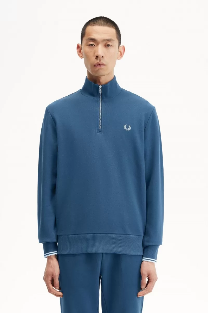 Fred Perry Half Zip Men’s Sweatshirts Midnight Blue Light Aqua KLDNJ3901 Fred Perry Half Zip Men’s Sweatshirts Midnight Blue Light Aqua KLDNJ3901