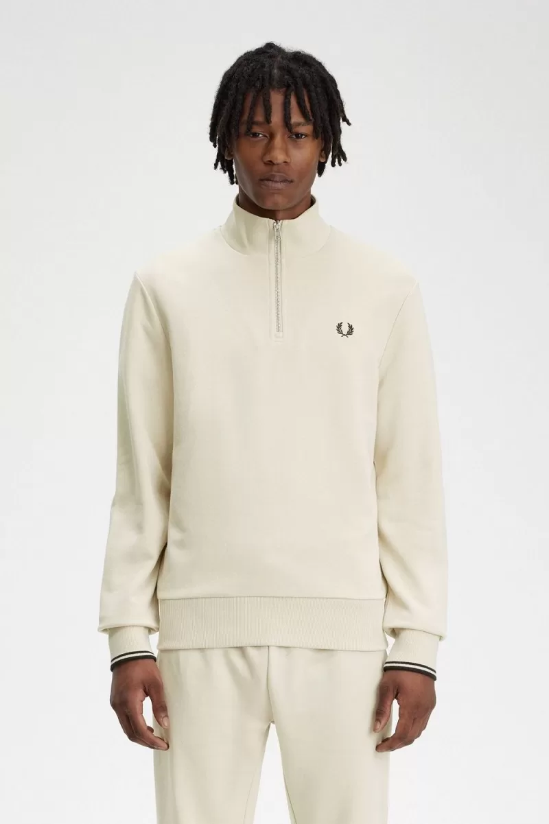 Fred Perry Half Zip Men’s Sweatshirts Oatmeal Black QTMSJ8643 Fred Perry Half Zip Men’s Sweatshirts Oatmeal Black QTMSJ8643