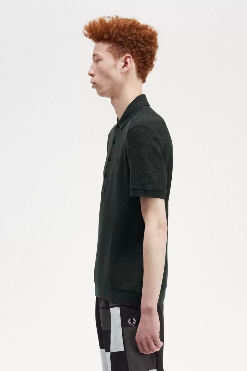 Fred Perry Honeycomb Cotton Mens Polo Sh 81 1 ZOOM - Fred Perry Honeycomb Cotton Men's Polo Shirt Night Green DYBTA9328