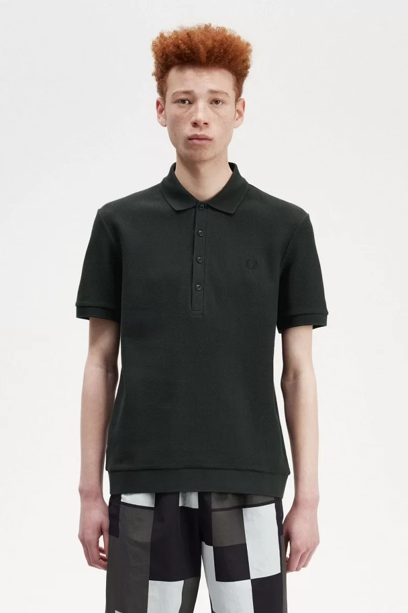 Fred Perry Honeycomb Cotton Mens Polo Sh 81 ZOOM - Fred Perry Honeycomb Cotton Men's Polo Shirt Night Green DYBTA9328