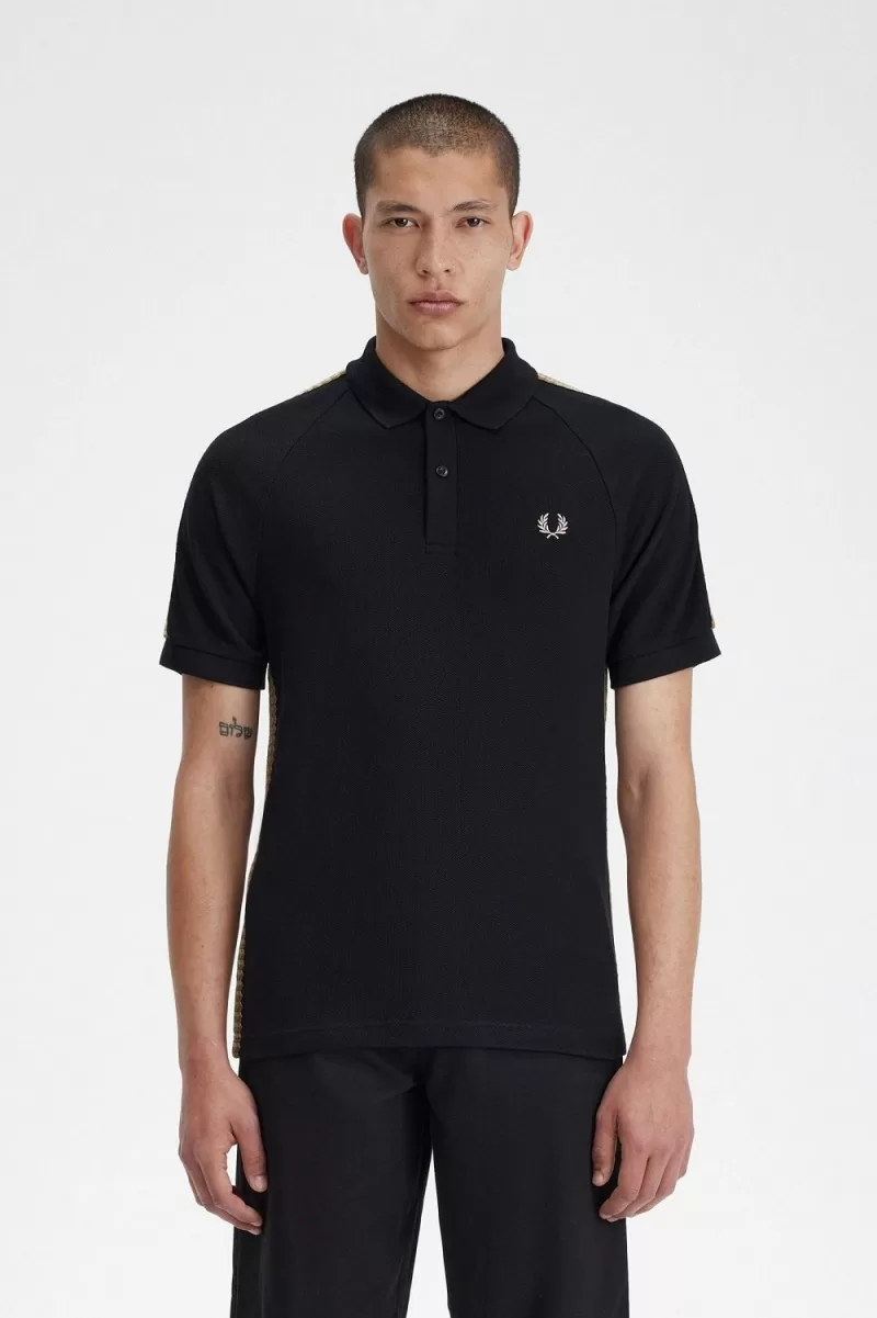 Fred Perry Honeycomb Taped Men’s Polo Shirt Black FQVDG1520 Fred Perry Honeycomb Taped Men’s Polo Shirt Black FQVDG1520